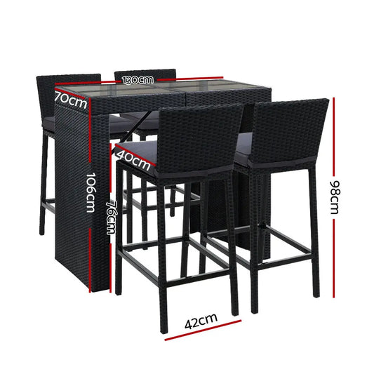 Gardeon 5-piece Outdoor Bar Set Dining Table Stools Wicker Patio Setting