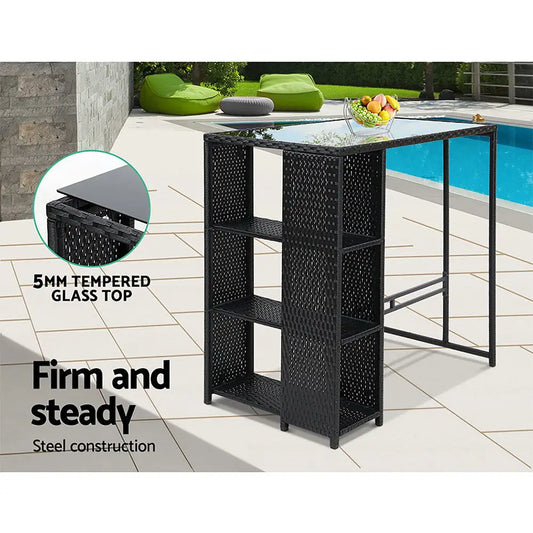 Gardeon 5-piece Outdoor Bar Set Patio Dining Chairs Wicker Table Stools