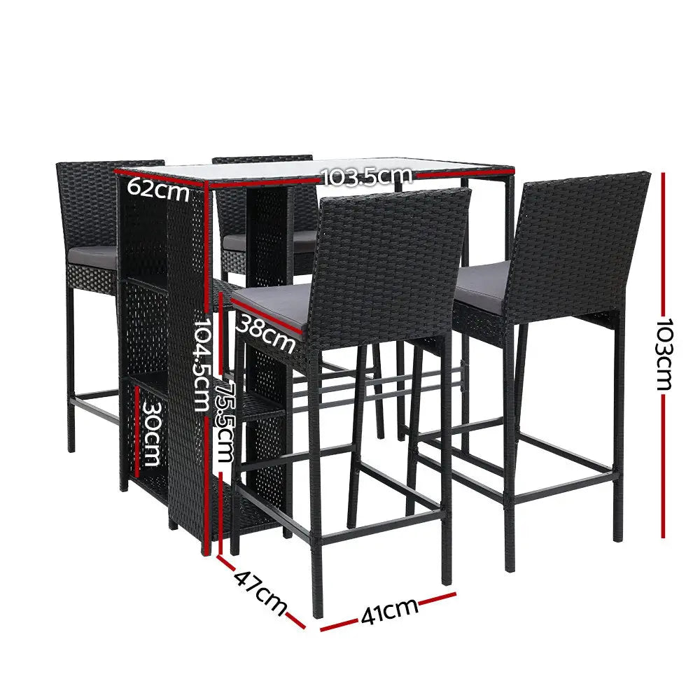 Gardeon 5-piece Outdoor Bar Set Patio Dining Chairs Wicker Table Stools