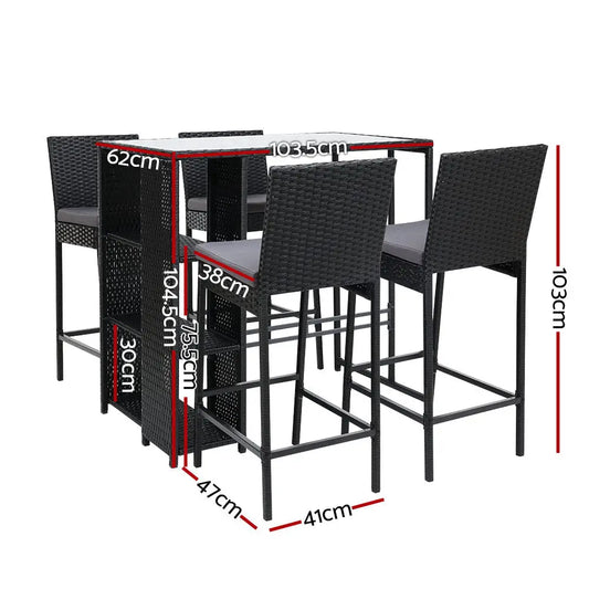 Gardeon 5-piece Outdoor Bar Set Patio Dining Chairs Wicker Table Stools