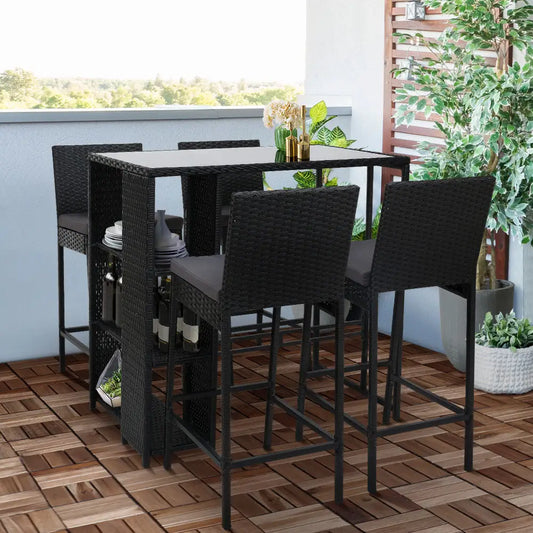 Gardeon 5-piece Outdoor Bar Set Patio Dining Chairs Wicker Table Stools