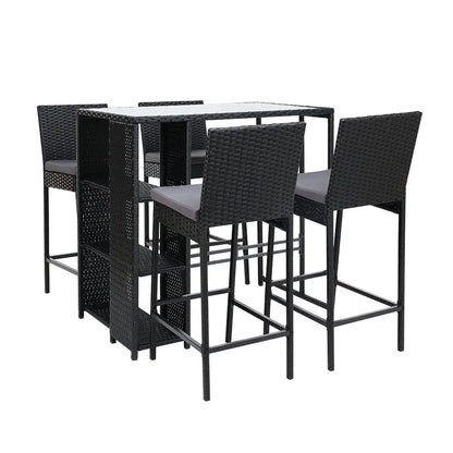 Gardeon 5-piece Outdoor Bar Set Patio Dining Chairs Wicker Table Stools
