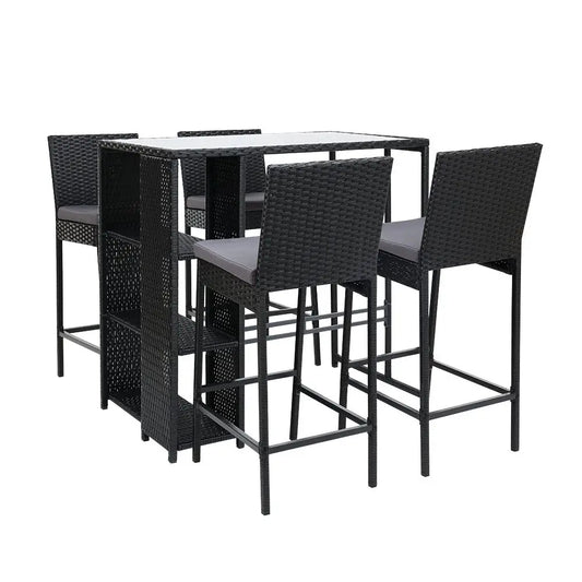 Gardeon 5-piece Outdoor Bar Set Patio Dining Chairs Wicker Table Stools