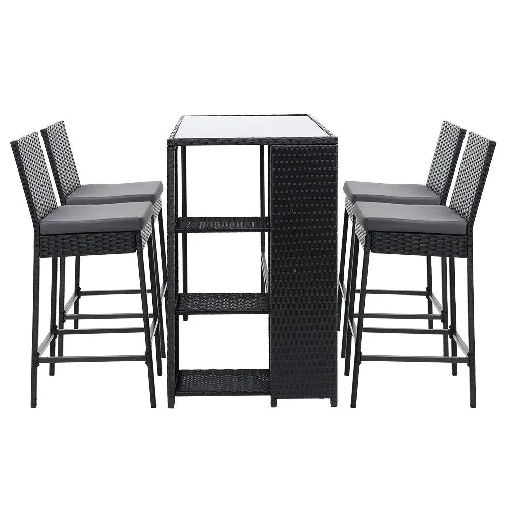 Gardeon 5-piece Outdoor Bar Set Patio Dining Chairs Wicker Table Stools