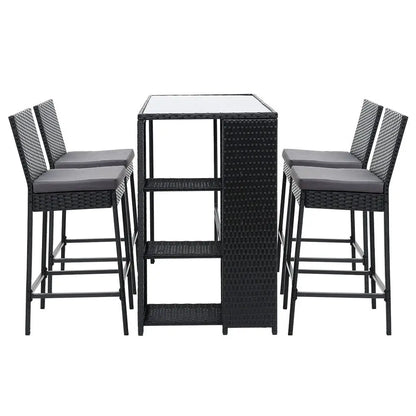 Gardeon 5-piece Outdoor Bar Set Patio Dining Chairs Wicker Table Stools