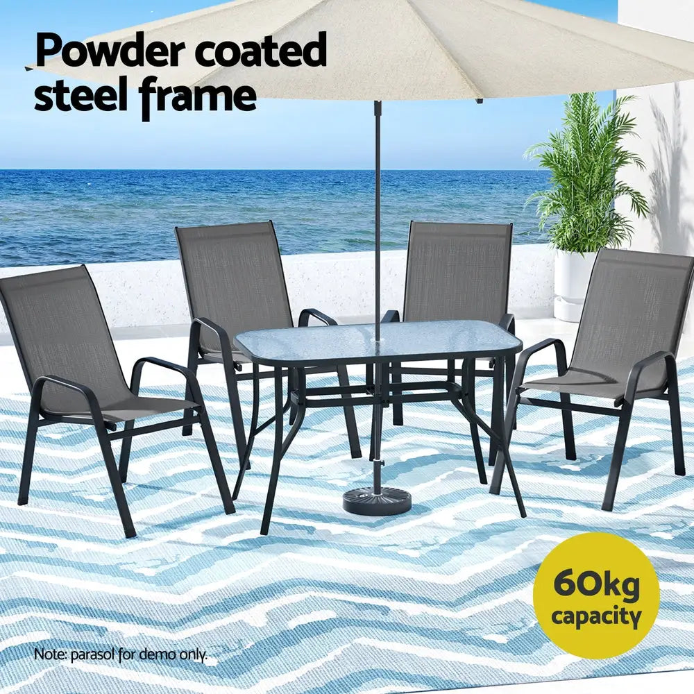 Gardeon 5pc Outdoor Dining Set Table and Chairs Patio Furniture Bistro Garden Grey