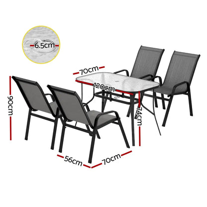 Gardeon 5pc Outdoor Dining Set Table and Chairs Patio Furniture Bistro Garden Grey