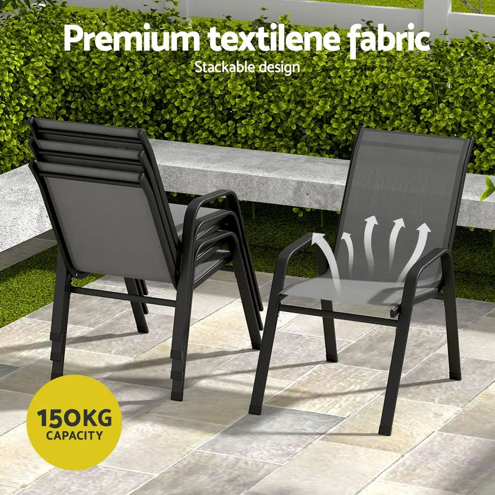 Gardeon 5pc Outdoor Dining Set Table and Chairs Patio Furniture Bistro Garden Grey