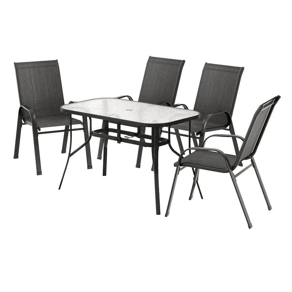 Gardeon 5pc Outdoor Dining Set Table and Chairs Patio Furniture Bistro Garden Black