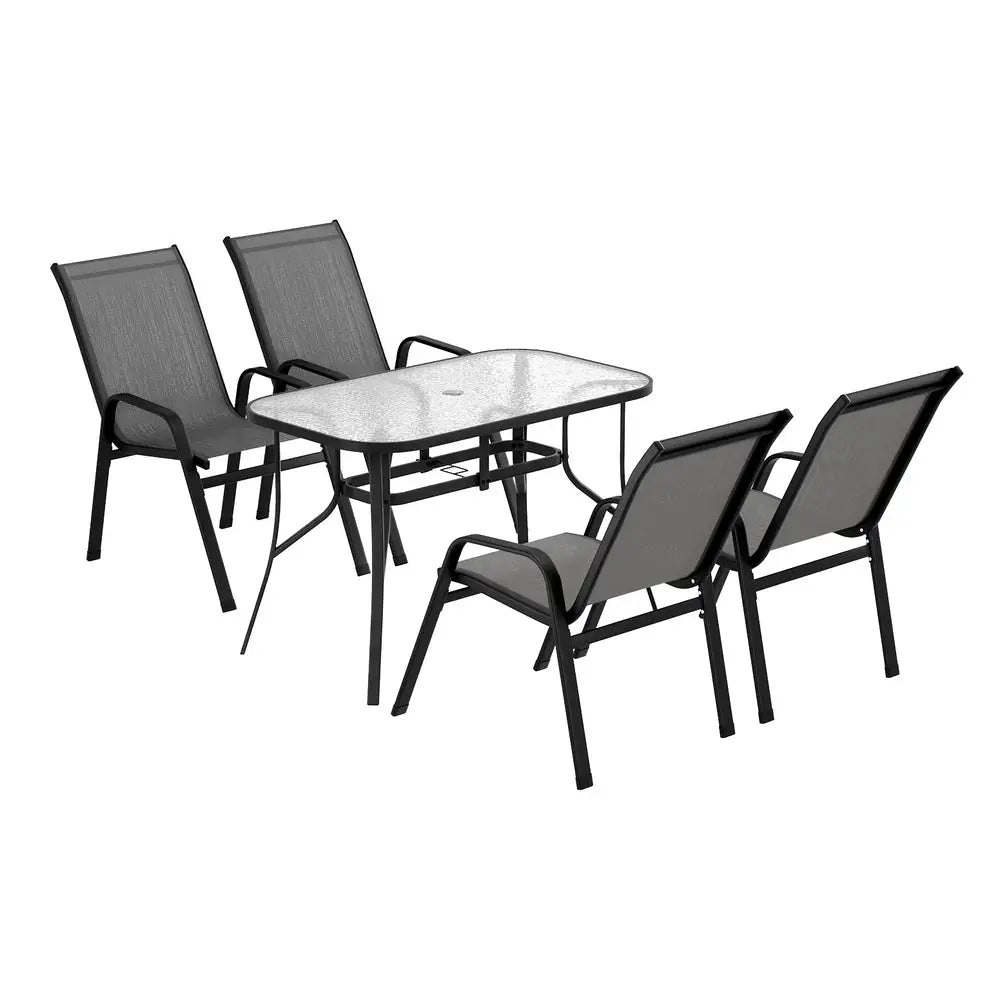 Gardeon 5pc Outdoor Dining Set Table and Chairs Patio Furniture Bistro Garden Grey