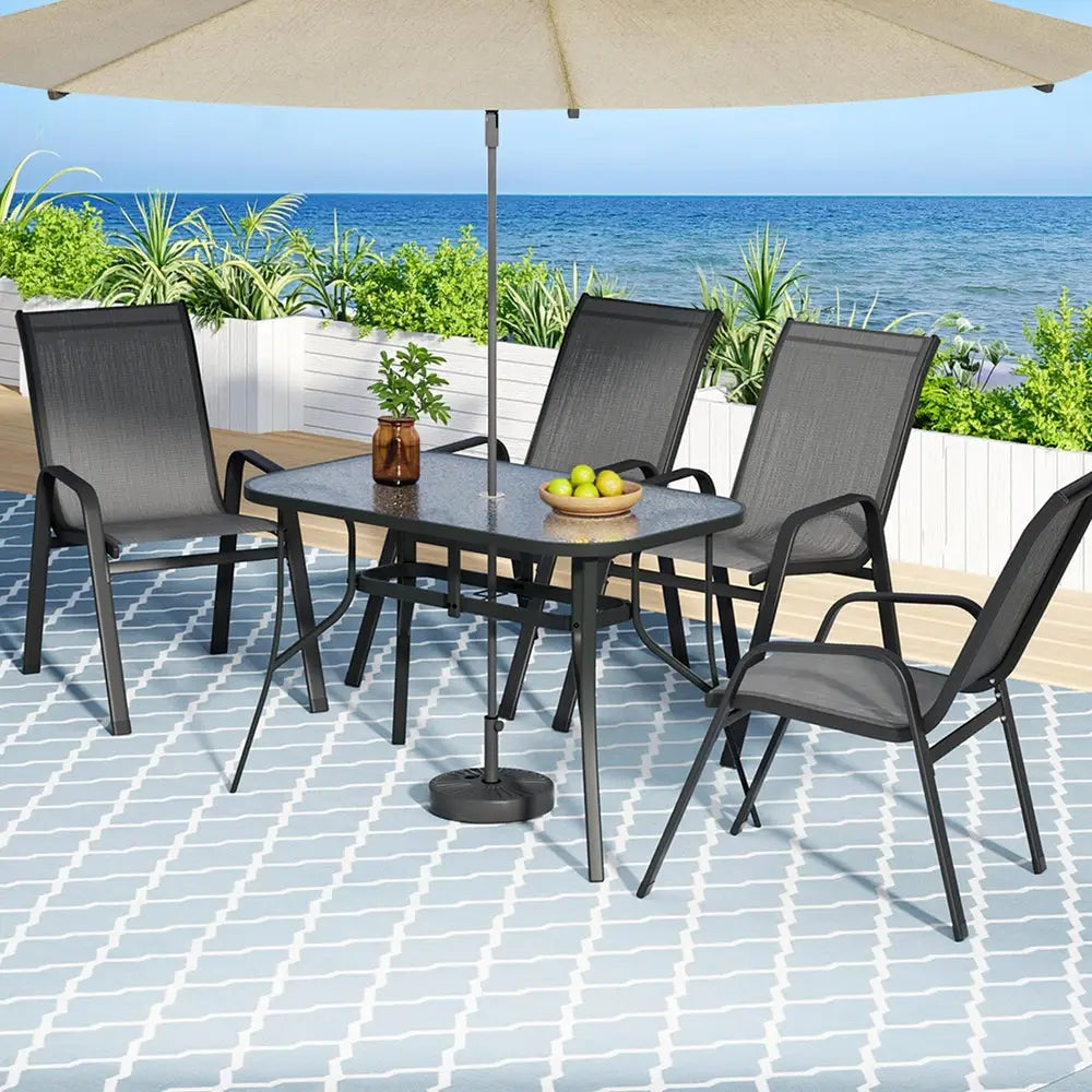 Gardeon 5pc Outdoor Dining Set Table and Chairs Patio Furniture Bistro Garden Grey