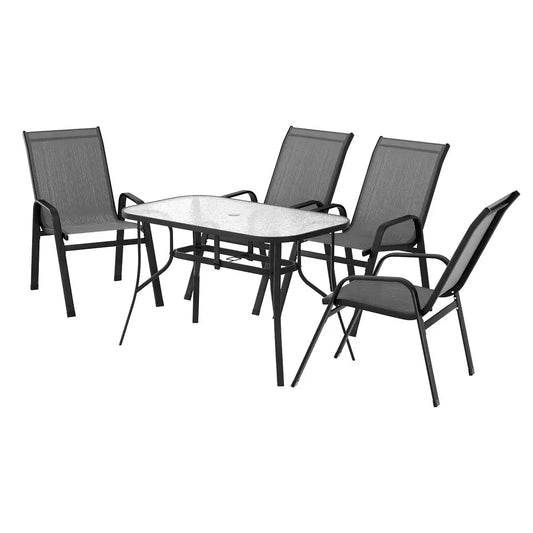 Gardeon 5pc Outdoor Dining Set Table and Chairs Patio Furniture Bistro Garden Grey