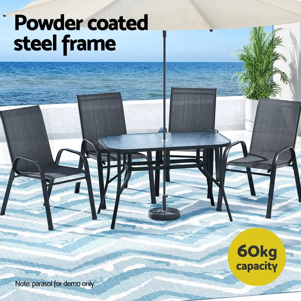 Gardeon 5pc Outdoor Dining Set Table and Chairs Patio Furniture Bistro Garden Black
