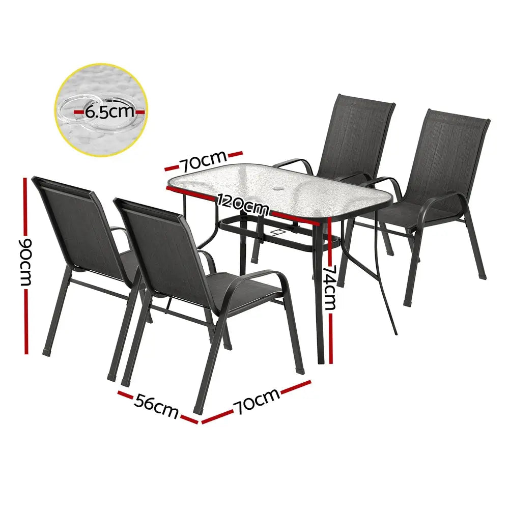 Gardeon 5pc Outdoor Dining Set Table and Chairs Patio Furniture Bistro Garden Black