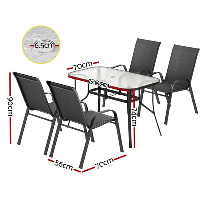 Gardeon 5pc Outdoor Dining Set Table and Chairs Patio Furniture Bistro Garden Black
