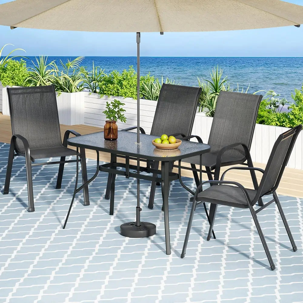 Gardeon 5pc Outdoor Dining Set Table and Chairs Patio Furniture Bistro Garden Black