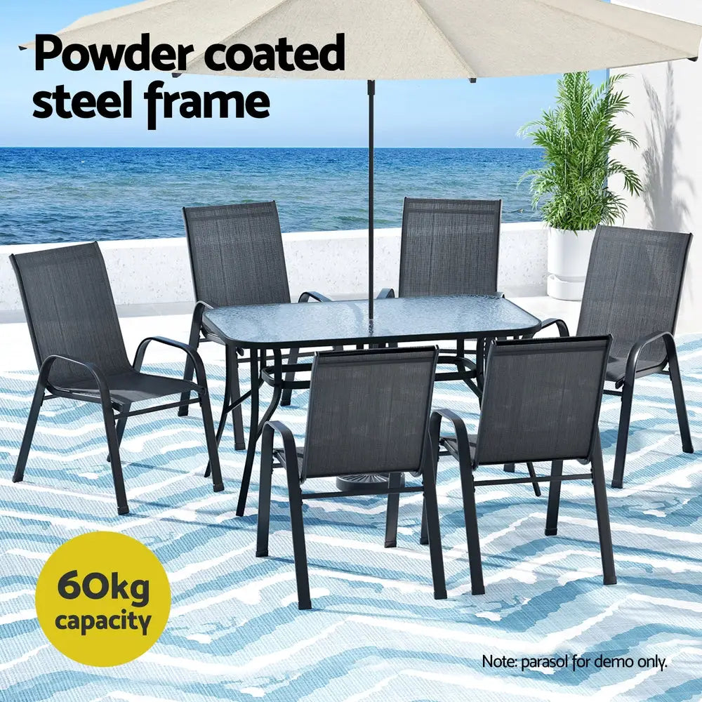 Gardeon 7pc Outdoor Dining Set Table and Chairs Patio Furniture Bistro Garden Black