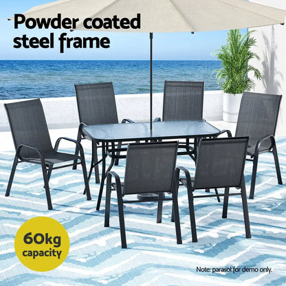 Gardeon 7pc Outdoor Dining Set Table and Chairs Patio Furniture Bistro Garden Black