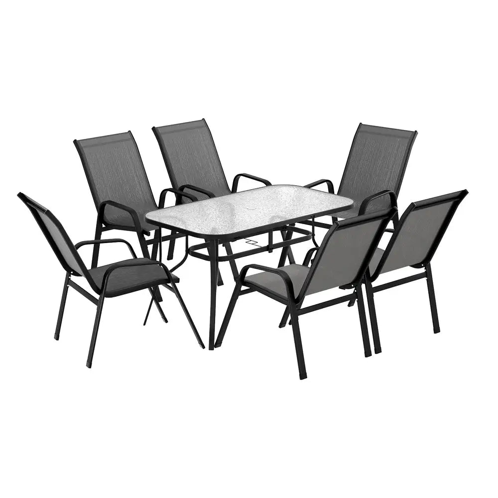 Gardeon 7pc Outdoor Dining Set Table and Chairs Patio Furniture Bistro Garden Grey