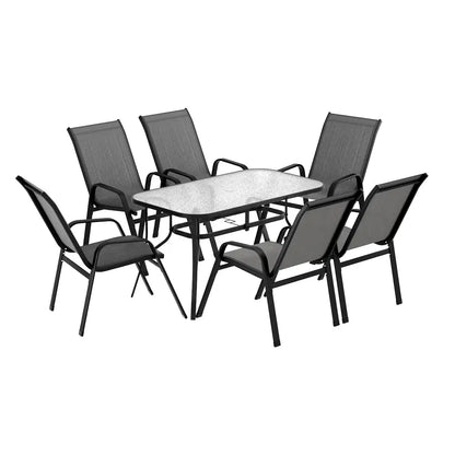 Gardeon 7pc Outdoor Dining Set Table and Chairs Patio Furniture Bistro Garden Grey