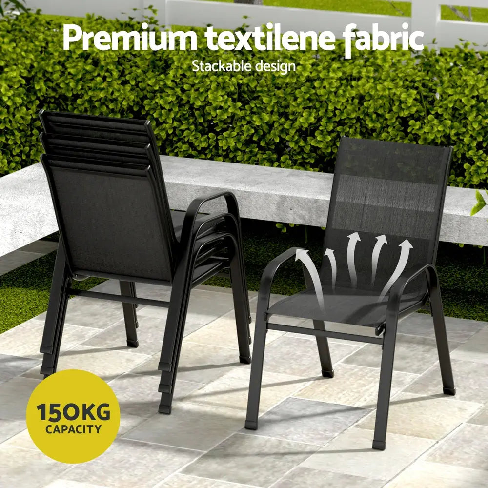 Gardeon 7pc Outdoor Dining Set Table and Chairs Patio Furniture Bistro Garden Black