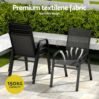 Gardeon 7pc Outdoor Dining Set Table and Chairs Patio Furniture Bistro Garden Black