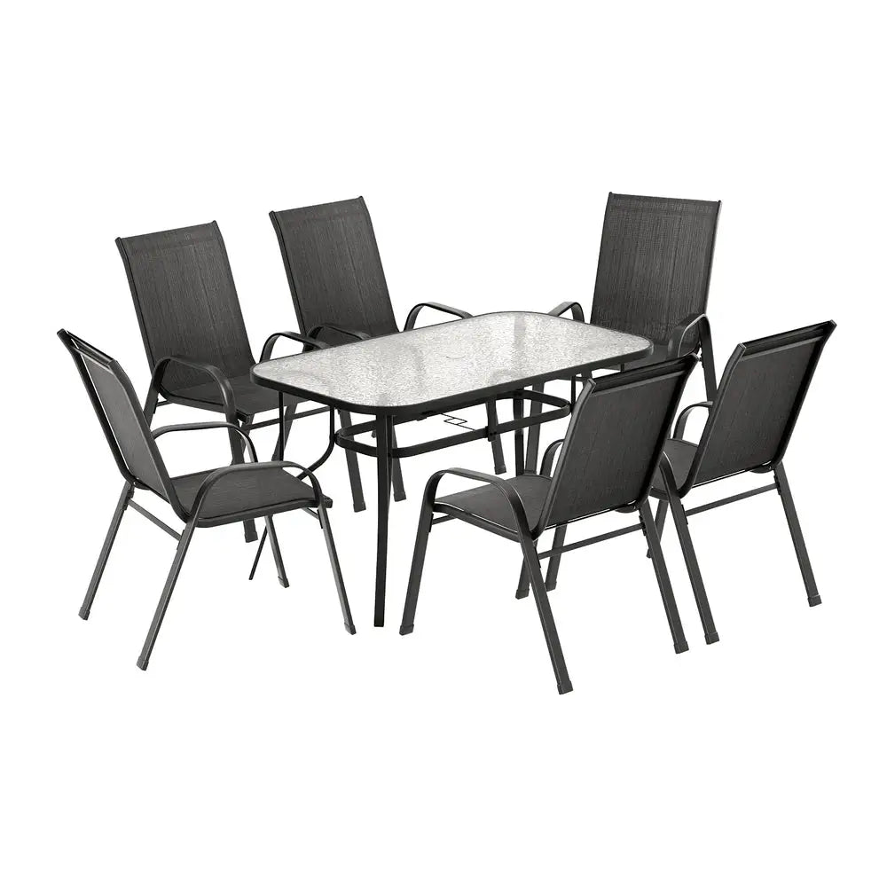 Gardeon 7pc Outdoor Dining Set Table and Chairs Patio Furniture Bistro Garden Black