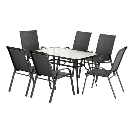 Gardeon 7pc Outdoor Dining Set Table and Chairs Patio Furniture Bistro Garden Black