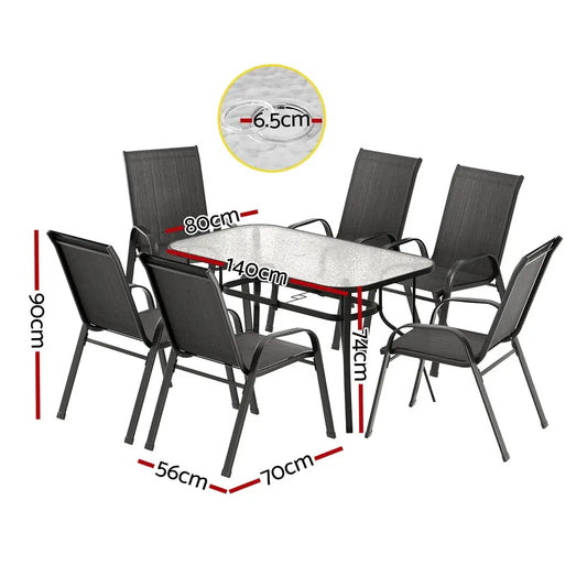 Gardeon 7pc Outdoor Dining Set Table and Chairs Patio Furniture Bistro Garden Black