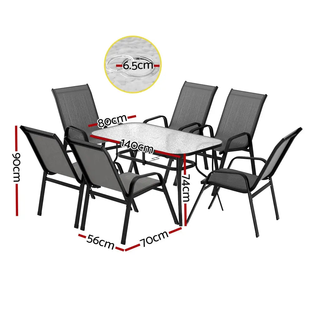 Gardeon 7pc Outdoor Dining Set Table and Chairs Patio Furniture Bistro Garden Grey