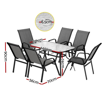 Gardeon 7pc Outdoor Dining Set Table and Chairs Patio Furniture Bistro Garden Grey