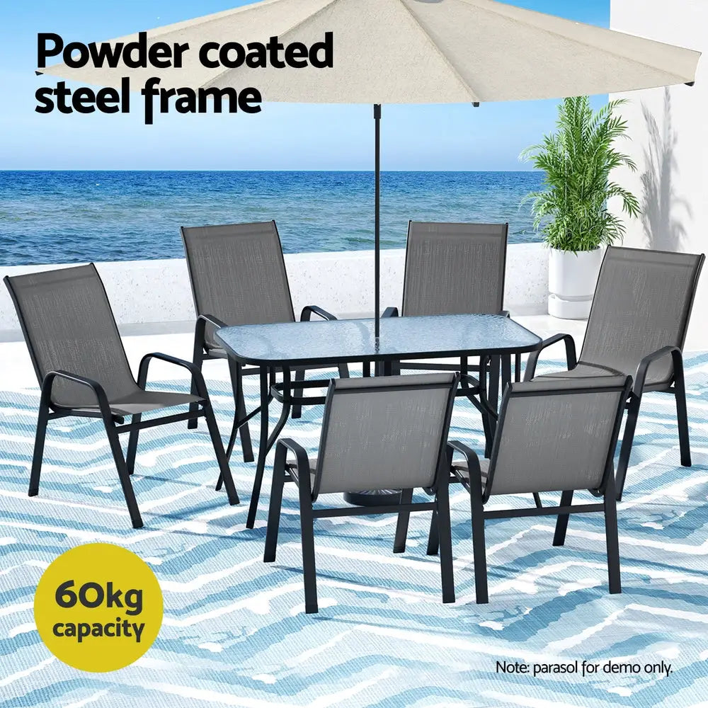 Gardeon 7pc Outdoor Dining Set Table and Chairs Patio Furniture Bistro Garden Grey