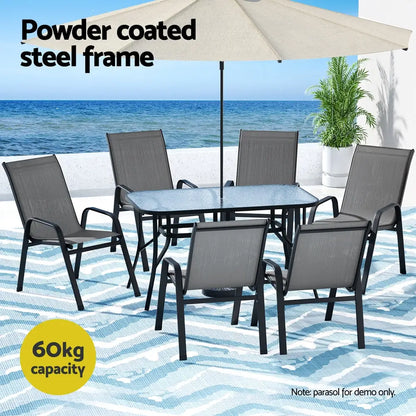 Gardeon 7pc Outdoor Dining Set Table and Chairs Patio Furniture Bistro Garden Grey