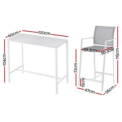 Gardeon 7pcs Outdoor Bar Set Stools Dining Chairs Table Patio Steel Bistro White