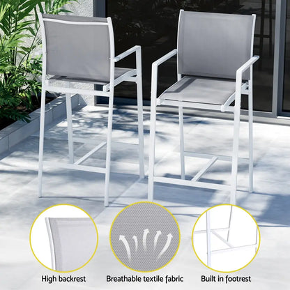 Gardeon 7pcs Outdoor Bar Set Stools Dining Chairs Table Patio Steel Bistro White