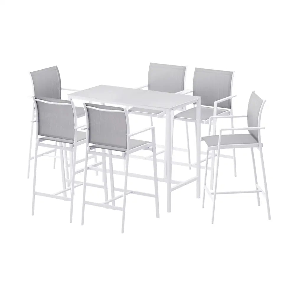Gardeon 7pcs Outdoor Bar Set Stools Dining Chairs Table Patio Steel Bistro White