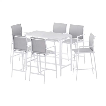 Gardeon 7pcs Outdoor Bar Set Stools Dining Chairs Table Patio Steel Bistro White