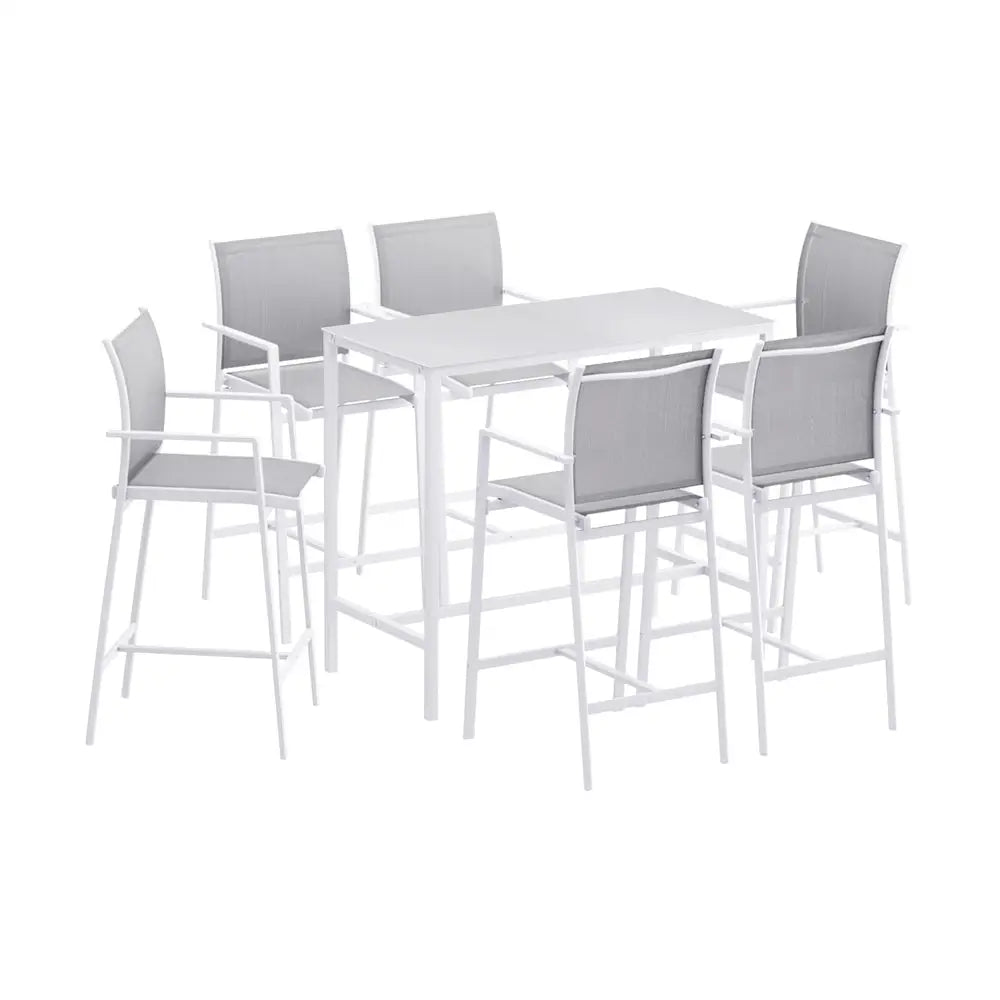 Gardeon 7pcs Outdoor Bar Set Stools Dining Chairs Table Patio Steel Bistro White