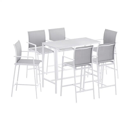 Gardeon 7pcs Outdoor Bar Set Stools Dining Chairs Table Patio Steel Bistro White