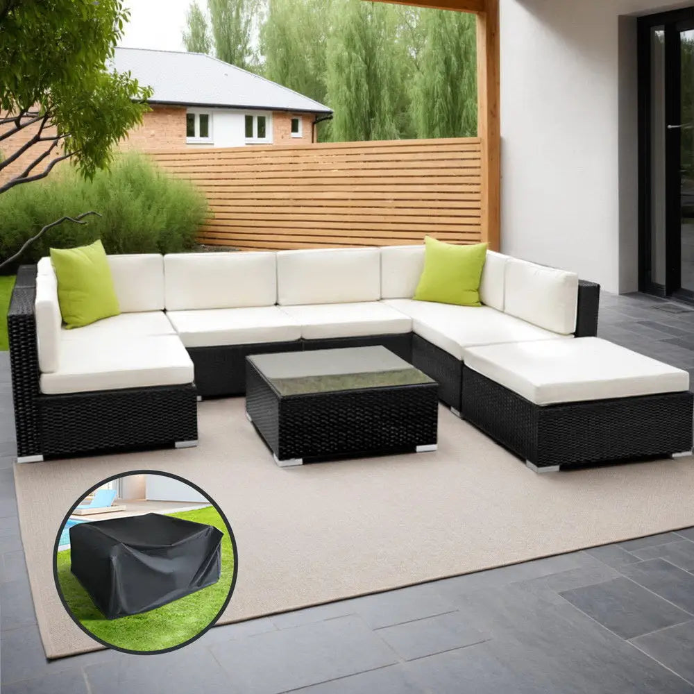 Gardeon 8-piece Outdoor Sofa Set Wicker Couch Lounge Setting Cover