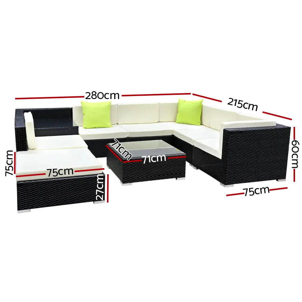 Gardeon 9-piece Outdoor Sofa Set Wicker Couch Lounge Setting 7 Seater