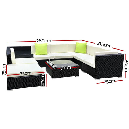 Gardeon 9-piece Outdoor Sofa Set Wicker Couch Lounge Setting 7 Seater