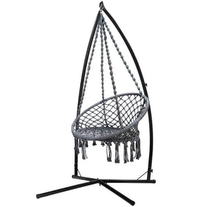 Grey macrame hammock chair with steel stand - grey - Chair: 110cm x 110cm Australia