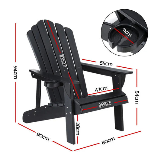 Gardeon Outdoor Chairs Hdpe Adirondack Beach Chair Sun Lounge Patio Furniture Garden Black