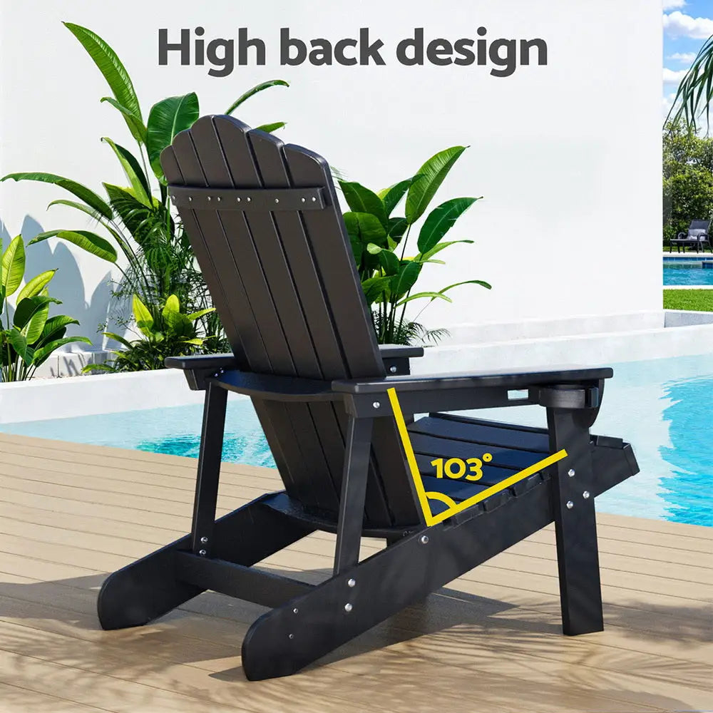 Gardeon Outdoor Chairs Hdpe Adirondack Beach Chair Sun Lounge Patio Furniture Garden Black