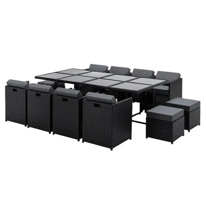 Gardeon Outdoor Dining Set 13 Piece Wicker Table Chairs Setting Black