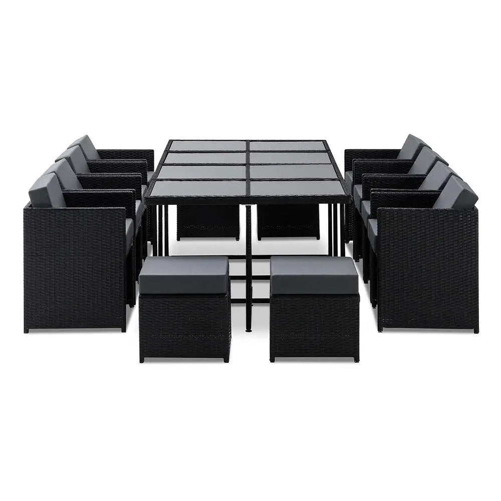 Gardeon Outdoor Dining Set 13 Piece Wicker Table Chairs Setting Black