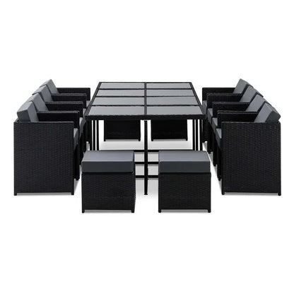 Gardeon Outdoor Dining Set 13 Piece Wicker Table Chairs Setting Black