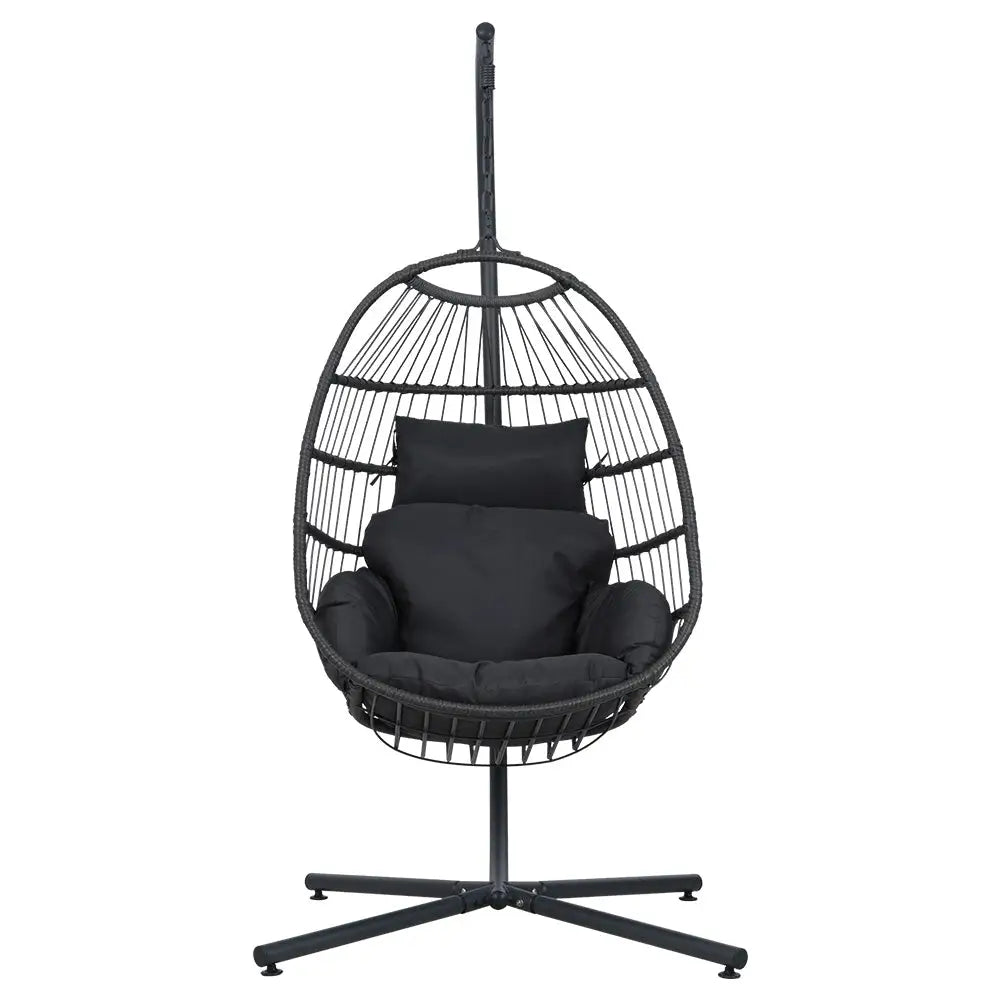Gardeon Outdoor Egg Swing Chair Hanging Wicker Rope Pod Stand Foldable Grey