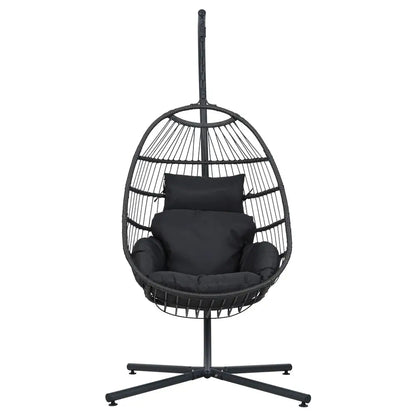 Gardeon Outdoor Egg Swing Chair Hanging Wicker Rope Pod Stand Foldable Grey